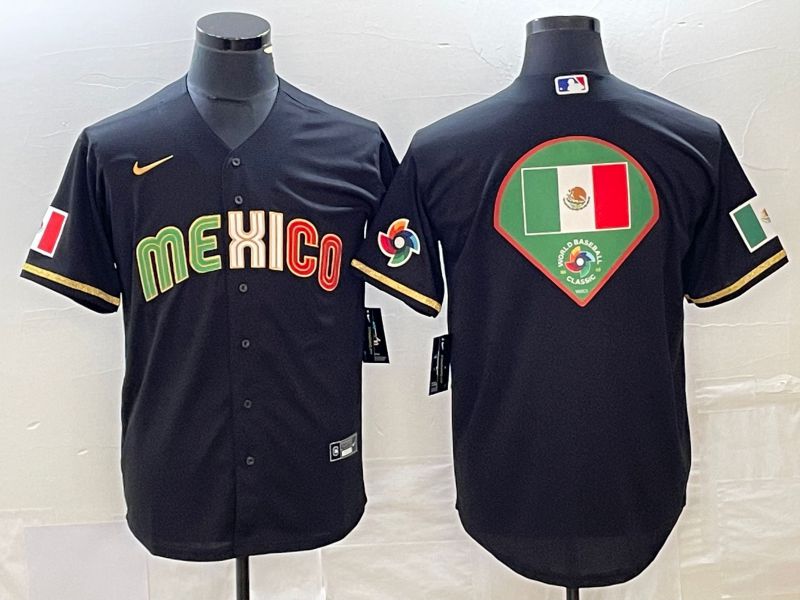 Men 2023 World Cub Mexico Blank Black gold Nike MLB Jersey10->more jerseys->MLB Jersey